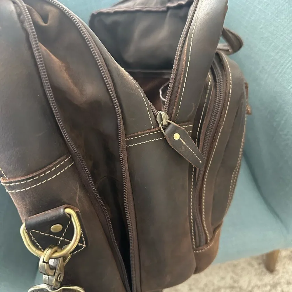 Masa Kawa Leather Briefcase for Men Laptop Travel Bag 17”